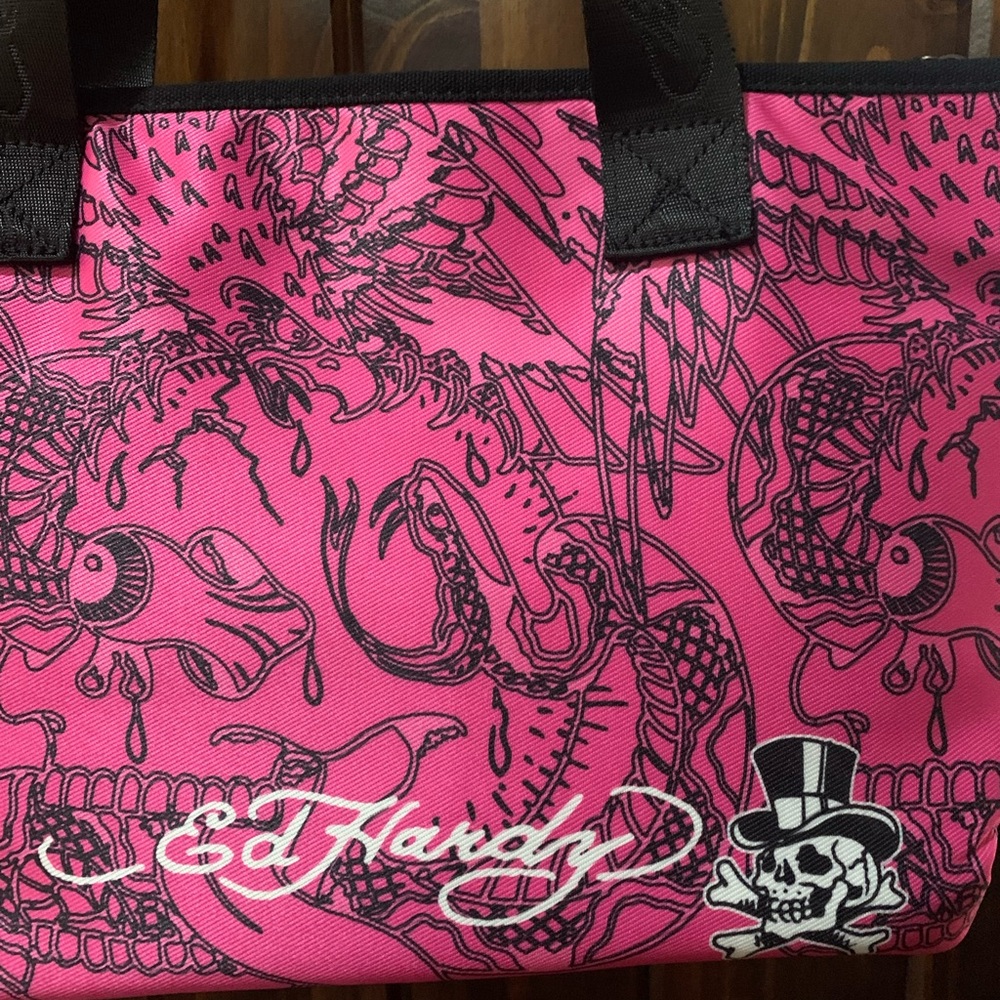 Ed Hardy Pink and Black Graphic Tote - Picture 4 of 10